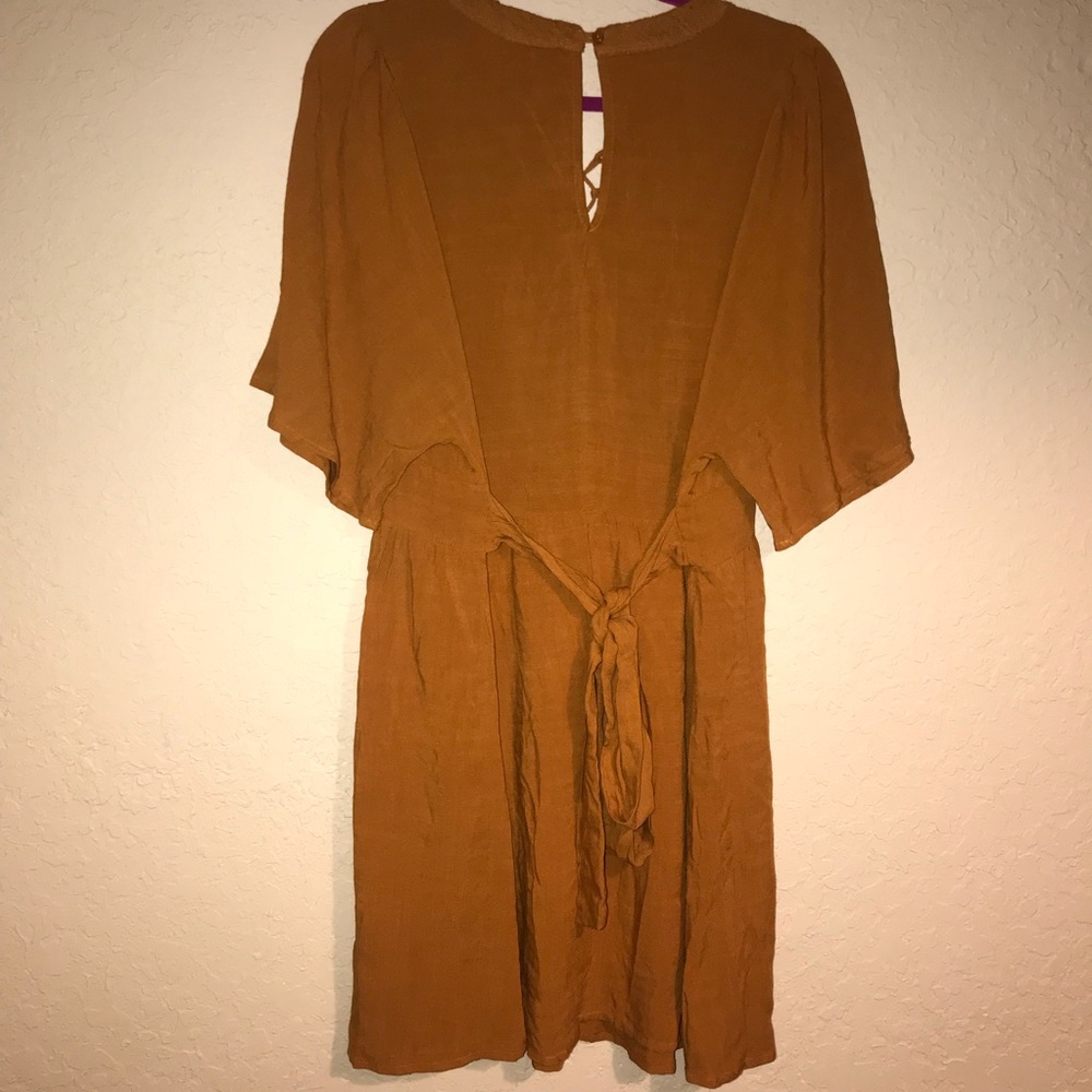 Boho dark mustard dress with tie - Picture 4 of 6